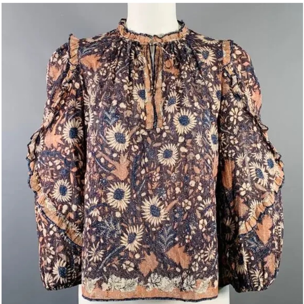 Ulla Johnson Floral Blouse with Ruffle Sleeves